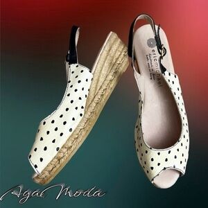 Eric Michael Ivory with Black Spots Sling Back Espadrilles Made in Spain